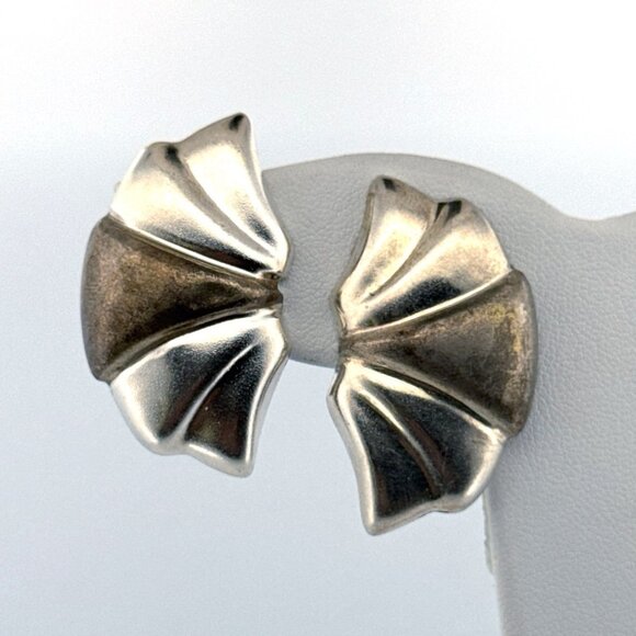 Vintage Estate Sterling Silver 830 Clip-On Fan Earrings, 18.9g, 1.5" Wide - Picture 1 of 8